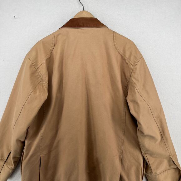 ORVIS Jacket Mens L Chore Barn Coat Houndstooth Lined Leather Trim Hunting Brown - Picture 9 of 16